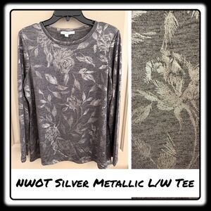 NWT Chico’s Metallic Layering Tee. Charcoal/Silver. Chicos size 2 (12-14).